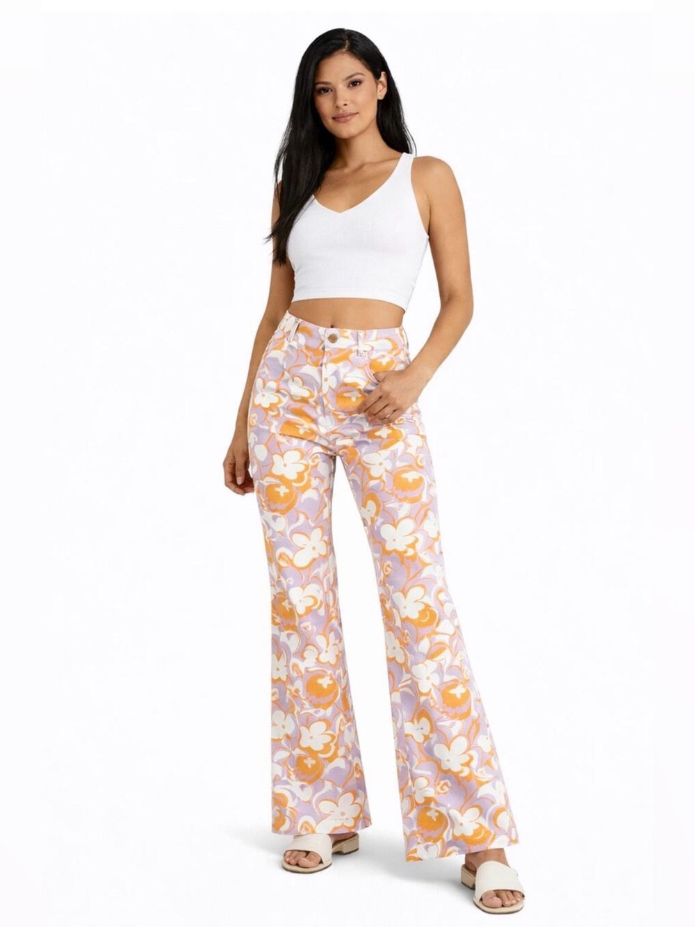 NWOT Princess Polly Wide Flare Jeans Jasmina Floral Print High Waist Womens Sz 8